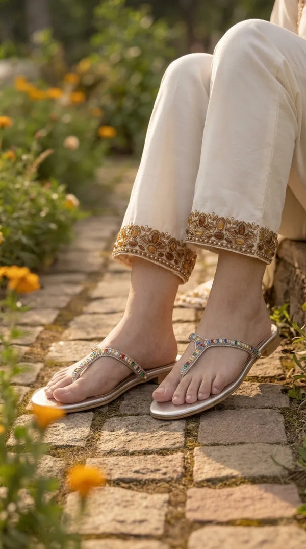 Silver Fancy Chappal For Women FN0863