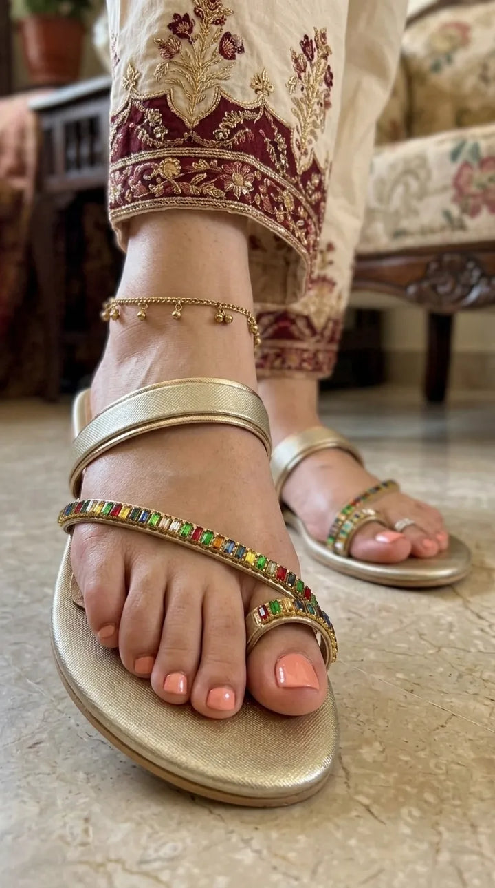 Golden Fancy Chappal For Women FN0864