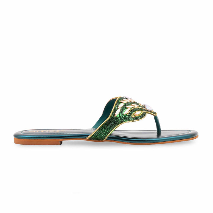 Green Fancy Chappal For Ladies FN0869