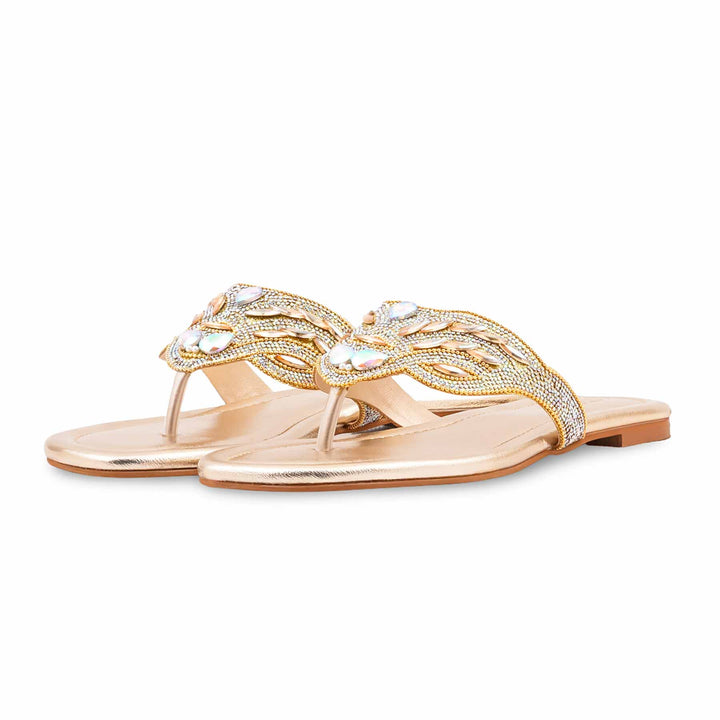 Golden Fancy Chappal For Ladies FN0869