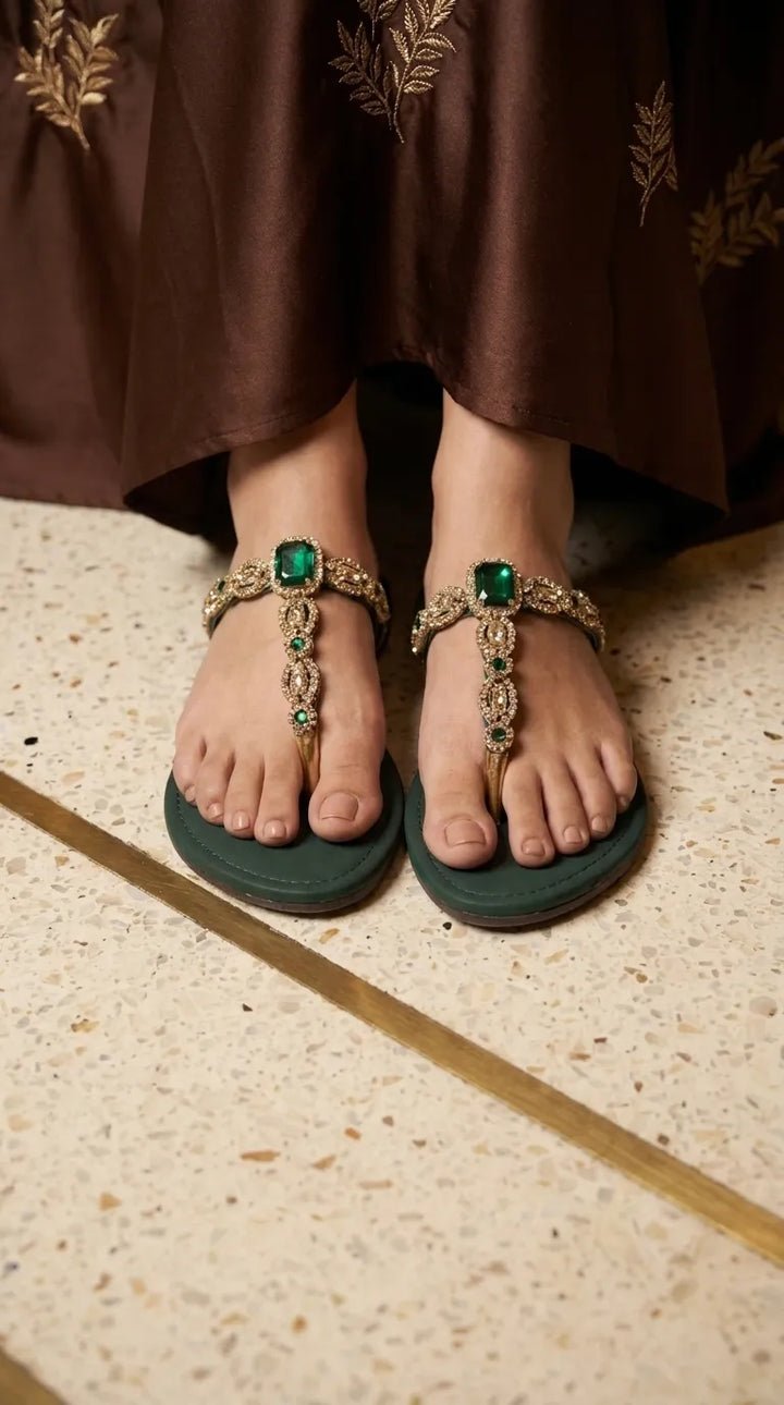 Green Fancy Chappal For Women FN0873