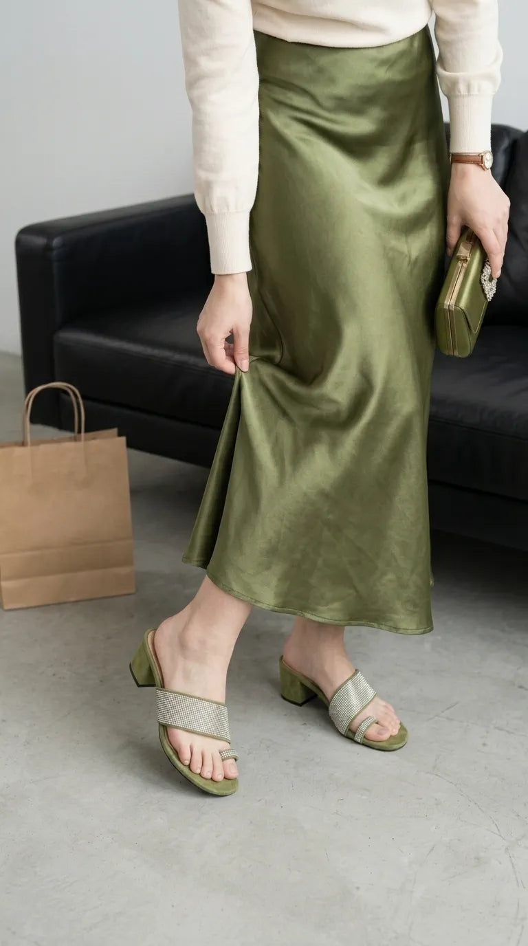 Green Fancy Chappal For Ladies FN0874