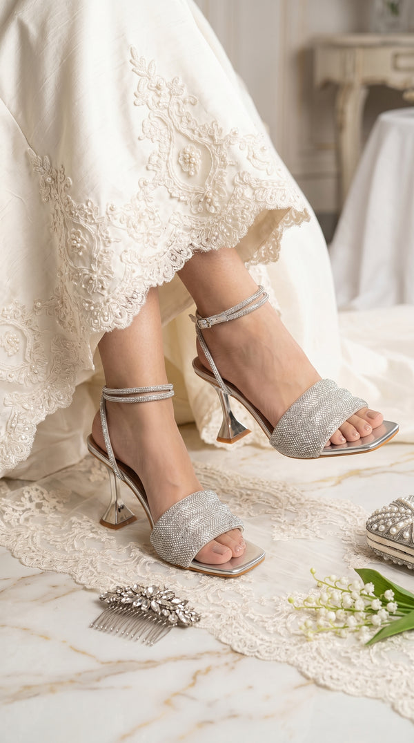 Silver Fancy Bridal Sandal For Ladies FN6104