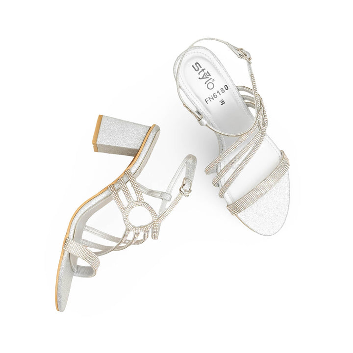 Silver Fancy Sandal For Women FN6180