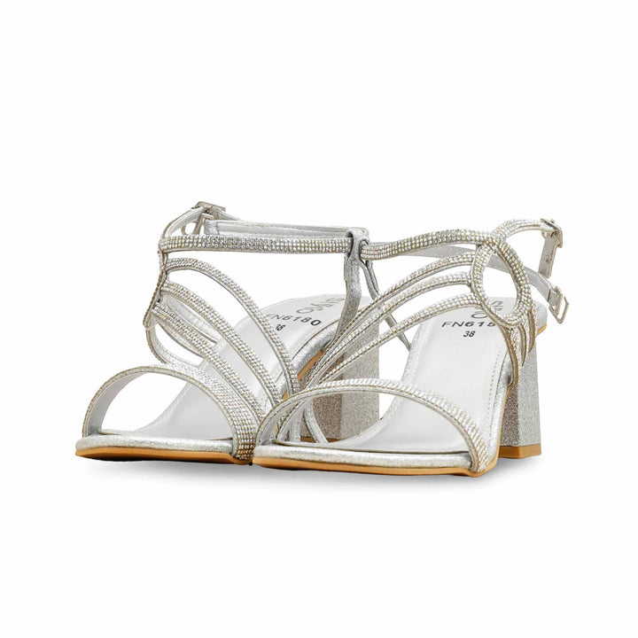 Silver Fancy Sandal For Women FN6180