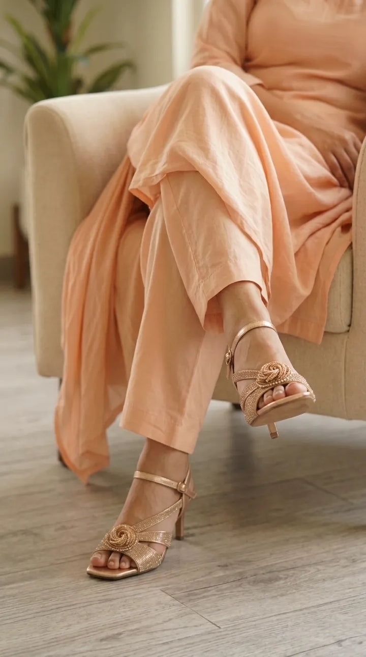 Peach Fancy Sandal For Ladies FN6256