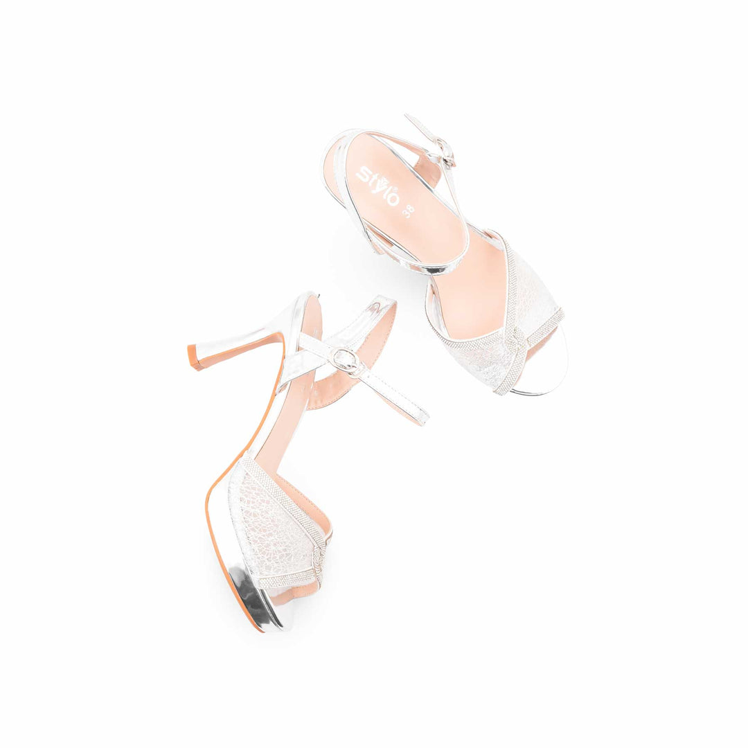 Silver Fancy Sandal For Women FN6267