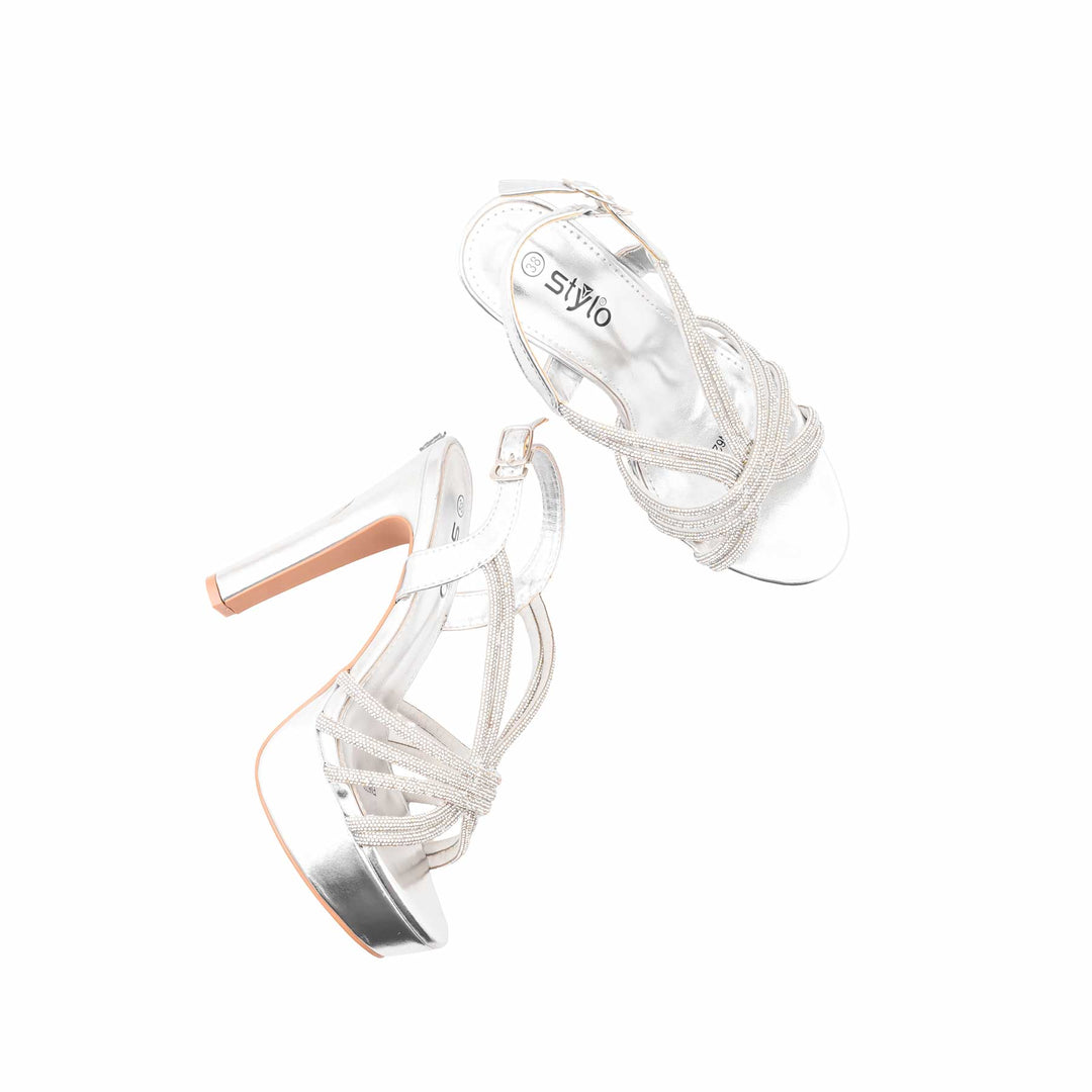Silver Fancy Sandal For Women FN6270