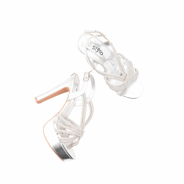 Silver Fancy Sandal For Women FN6270