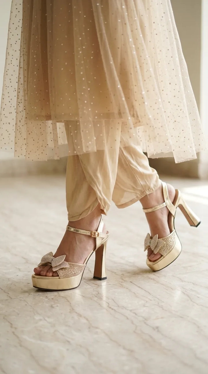 Golden Fancy Sandal For Ladies FN6271