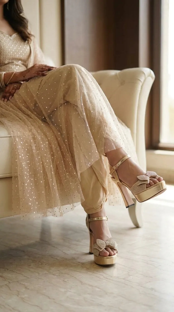 Golden Fancy Sandal For Ladies FN6271