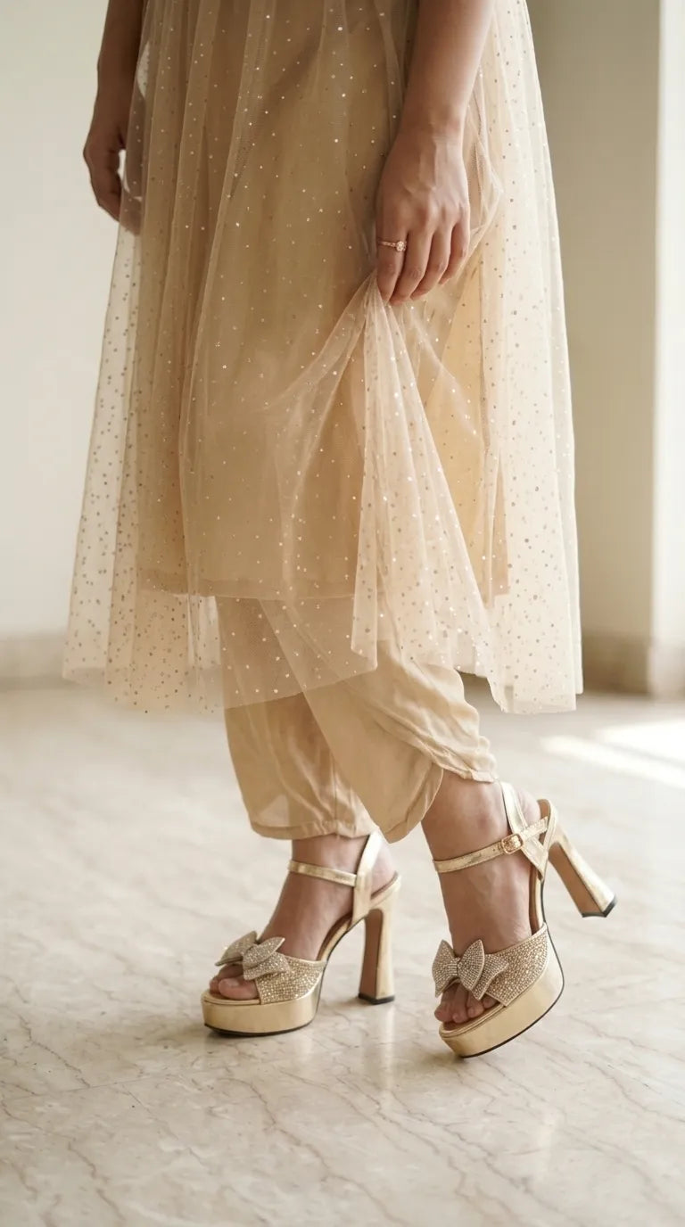 Golden Fancy Sandal For Ladies FN6271