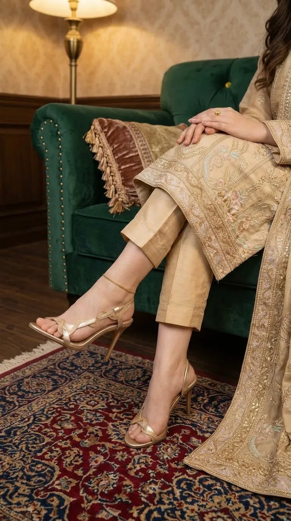 Golden Fancy Sandal For Women FN6274