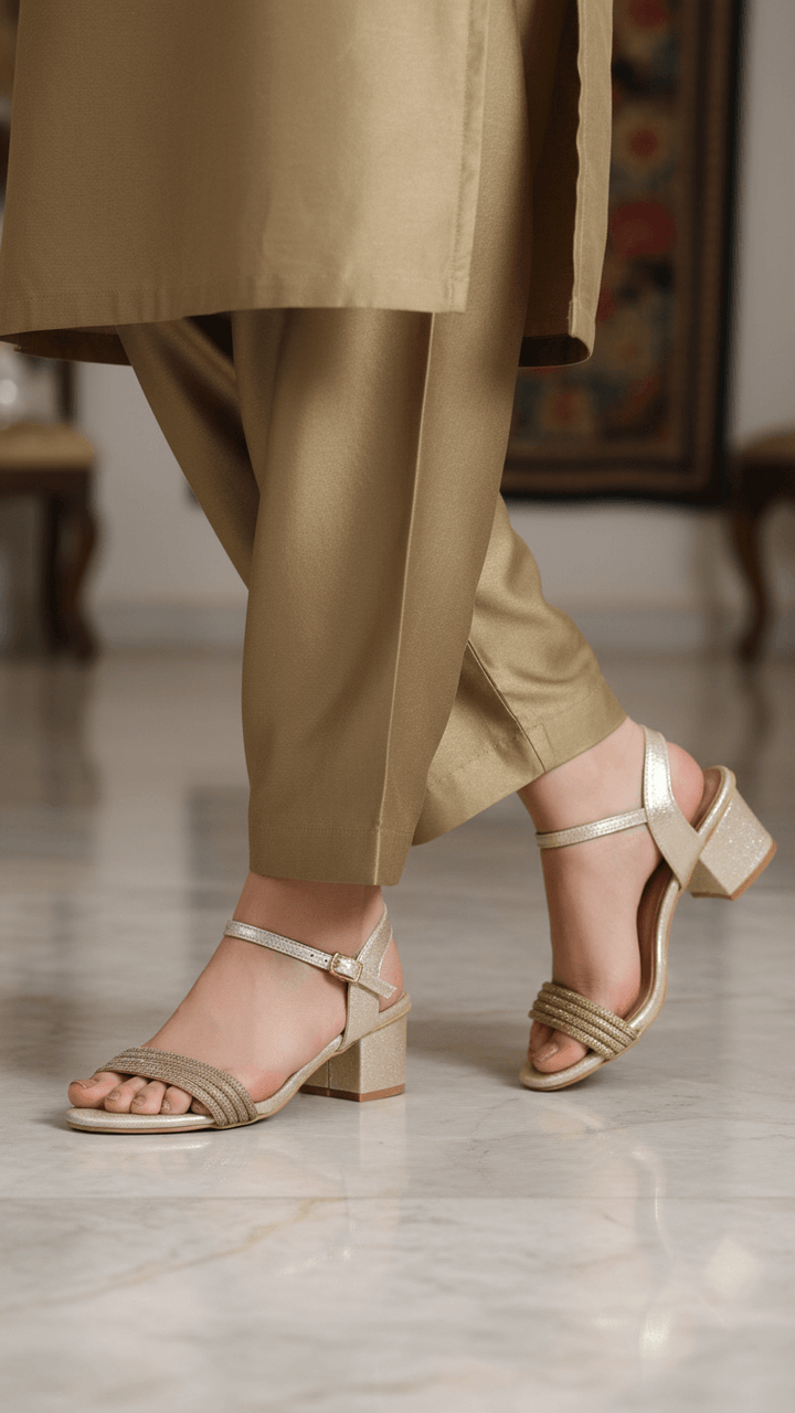 Golden Fancy Sandal For Women FN6290