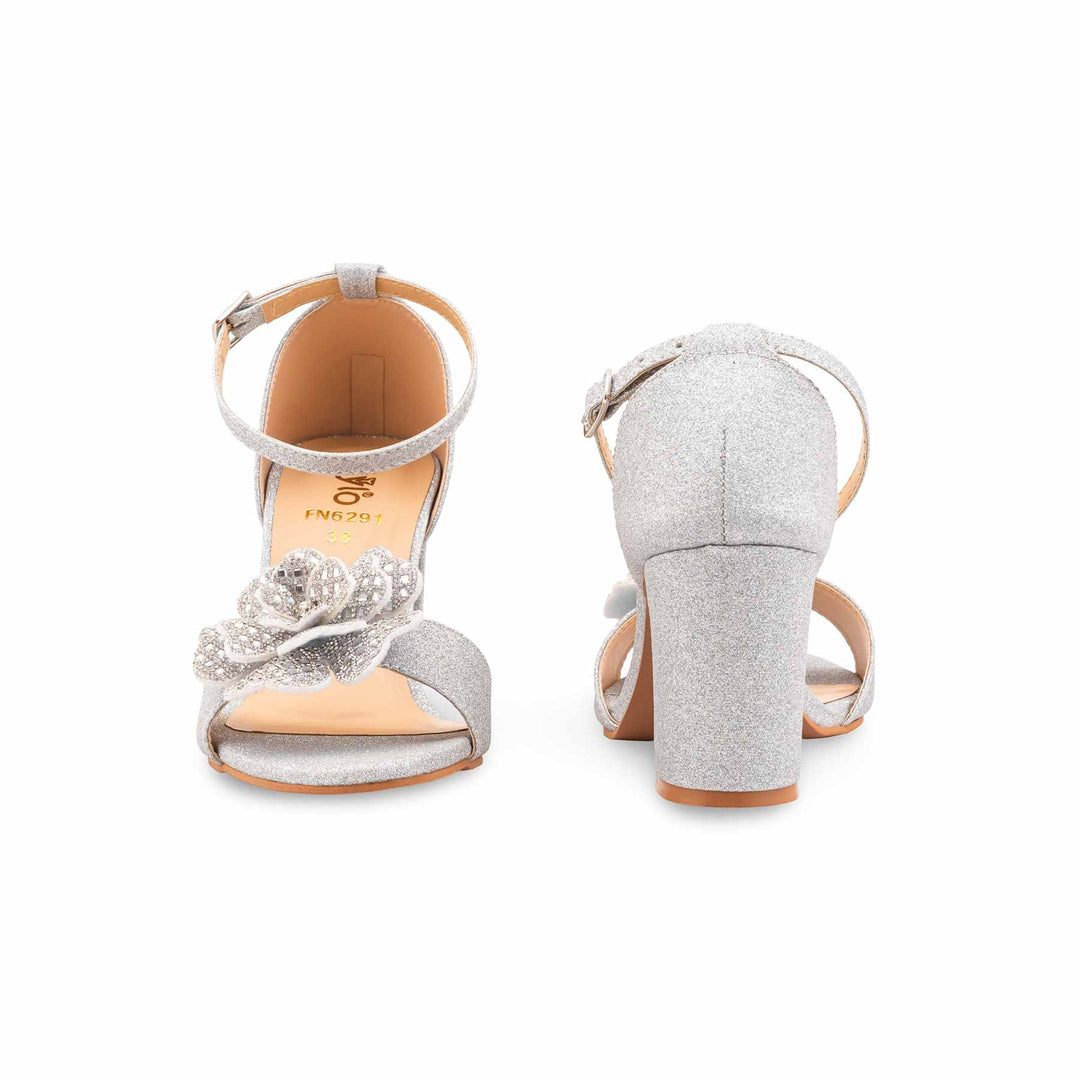 Silver Fancy Sandal For Women FN6291