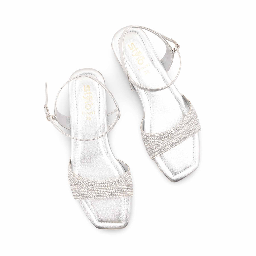 Silver Fancy Sandal For Women FN6297