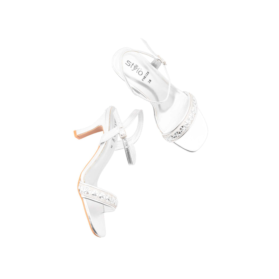 Silver Fancy Sandal For Women FN6329