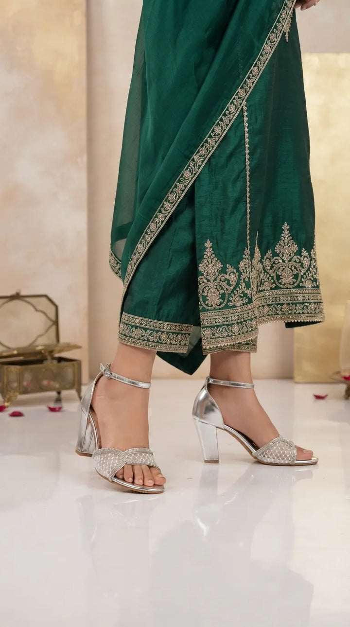 Silver Fancy Sandal For Women FN6407