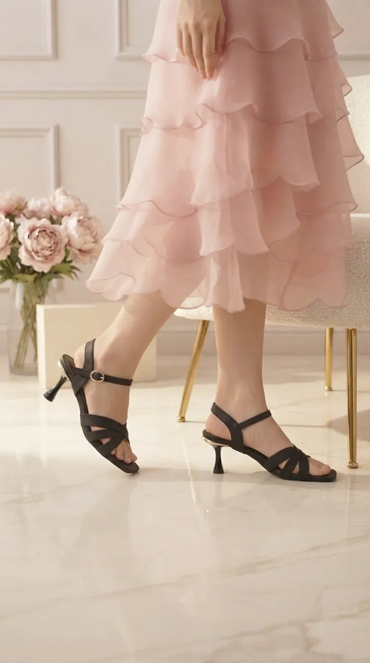 Black Fancy Sandal For Ladies FN6411