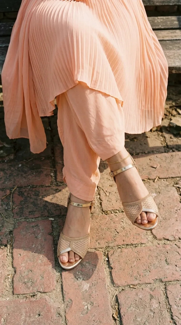 Golden Fancy Sandal For Ladies FN6418