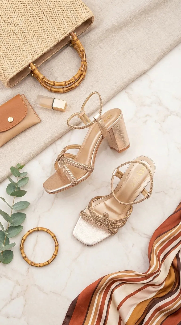 Golden Fancy Sandal For Women FN6447