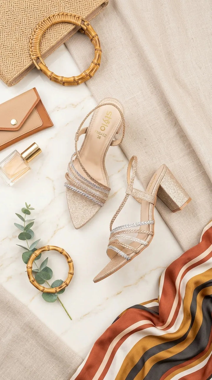 Golden Fancy Sandal For Women FN6452
