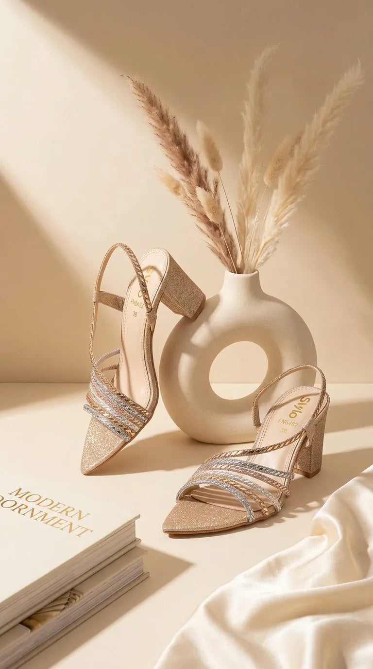 Golden Fancy Sandal For Women FN6452