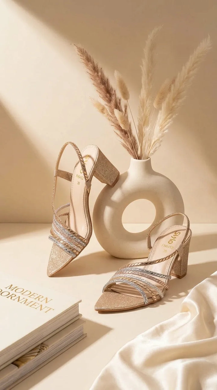 Golden Fancy Sandal For Women FN6452