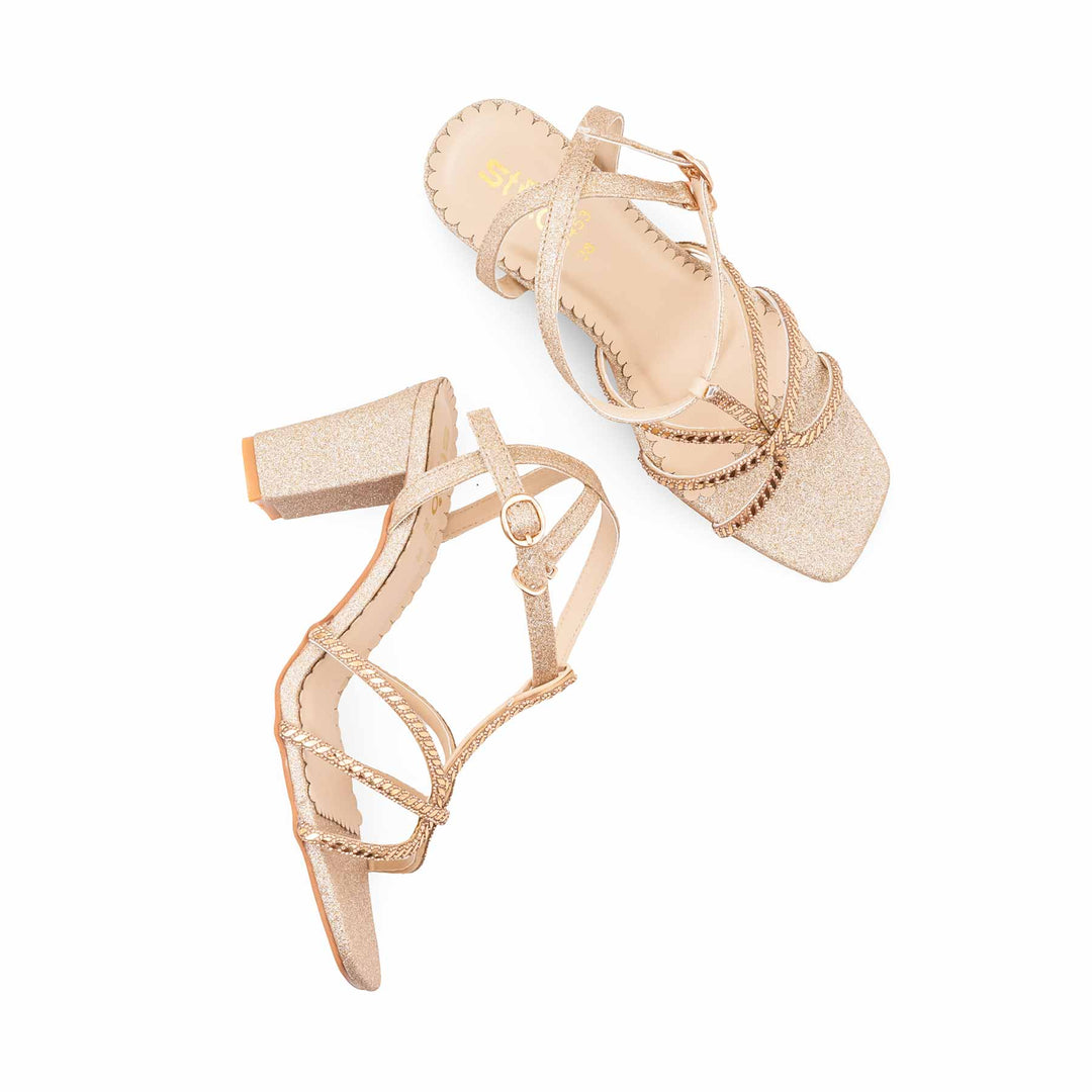 Golden Fancy Sandal For Ladies FN6453