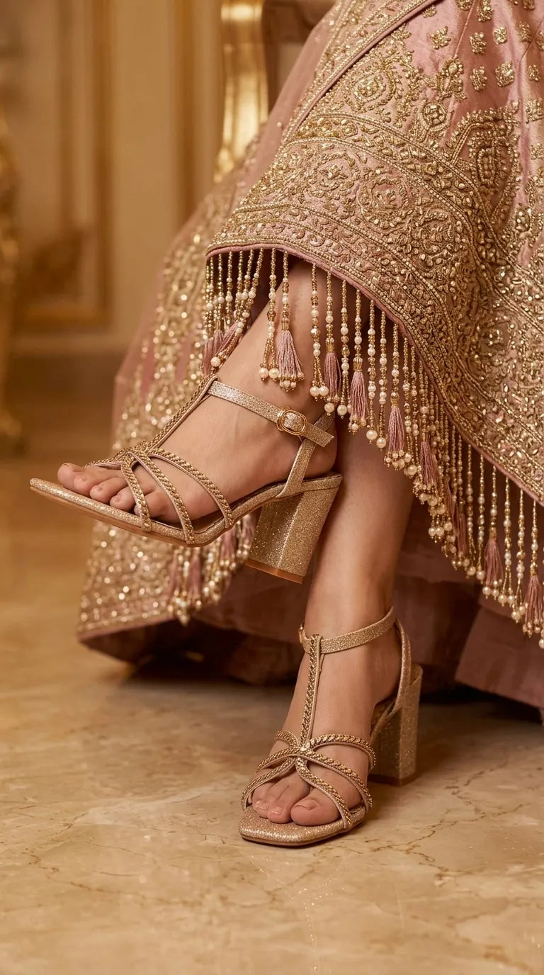Golden Fancy Sandal For Ladies FN6453