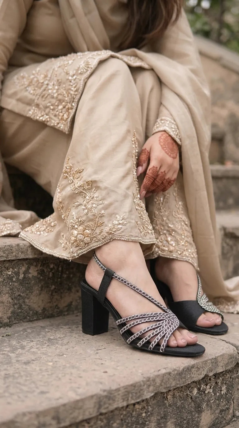 Black Fancy Sandal For Women FN6456