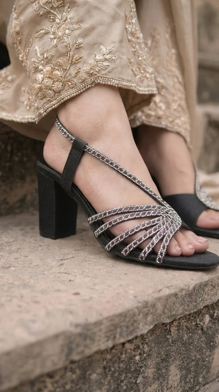 Black Fancy Sandal For Women FN6456