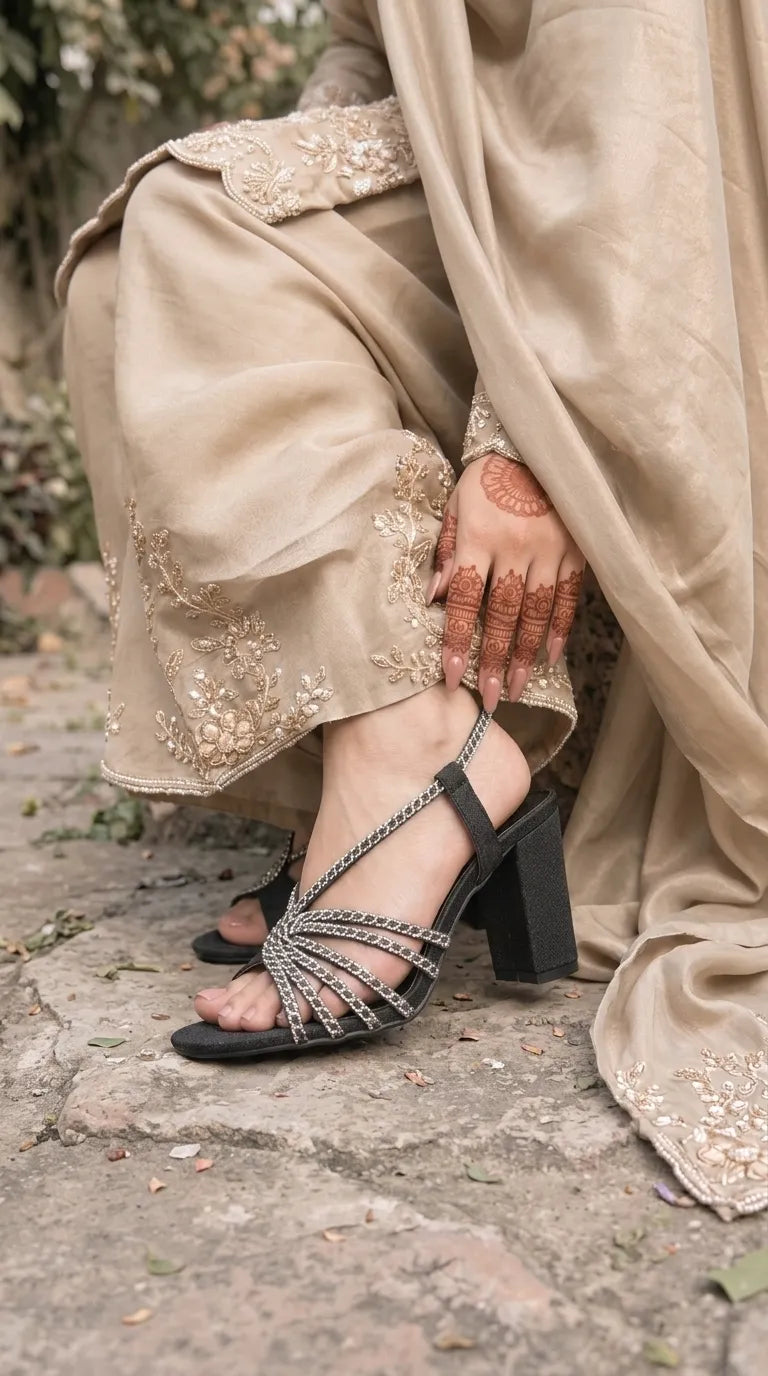 Black Fancy Sandal For Women FN6456
