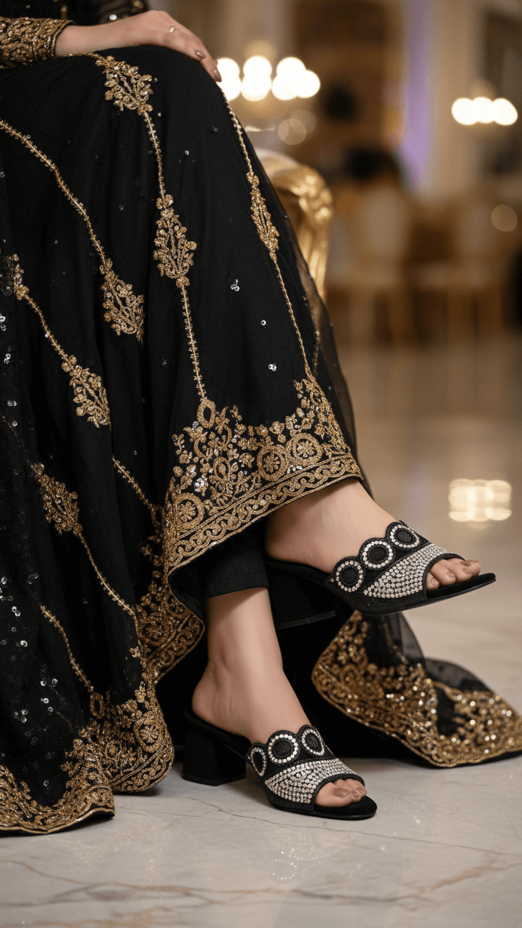Black Fancy Slipper For Ladies FN7993