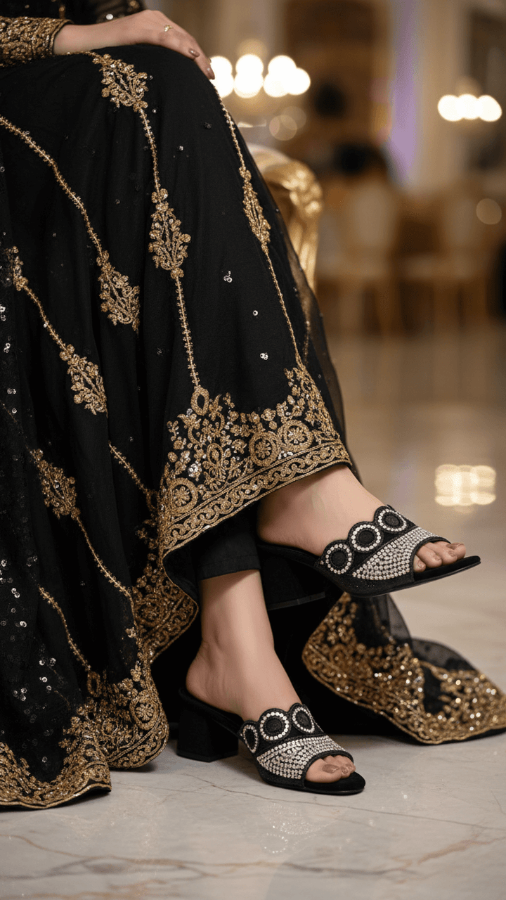Black Fancy Slipper For Ladies FN7993