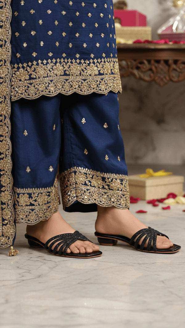 Black Fancy Slipper For Ladies FN8009