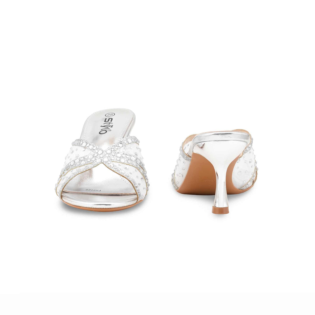 Silver Fancy Slipper For Women FN8020
