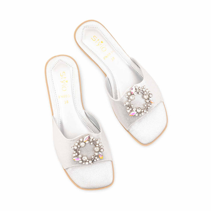 Silver Fancy Slipper For Ladies FN8036