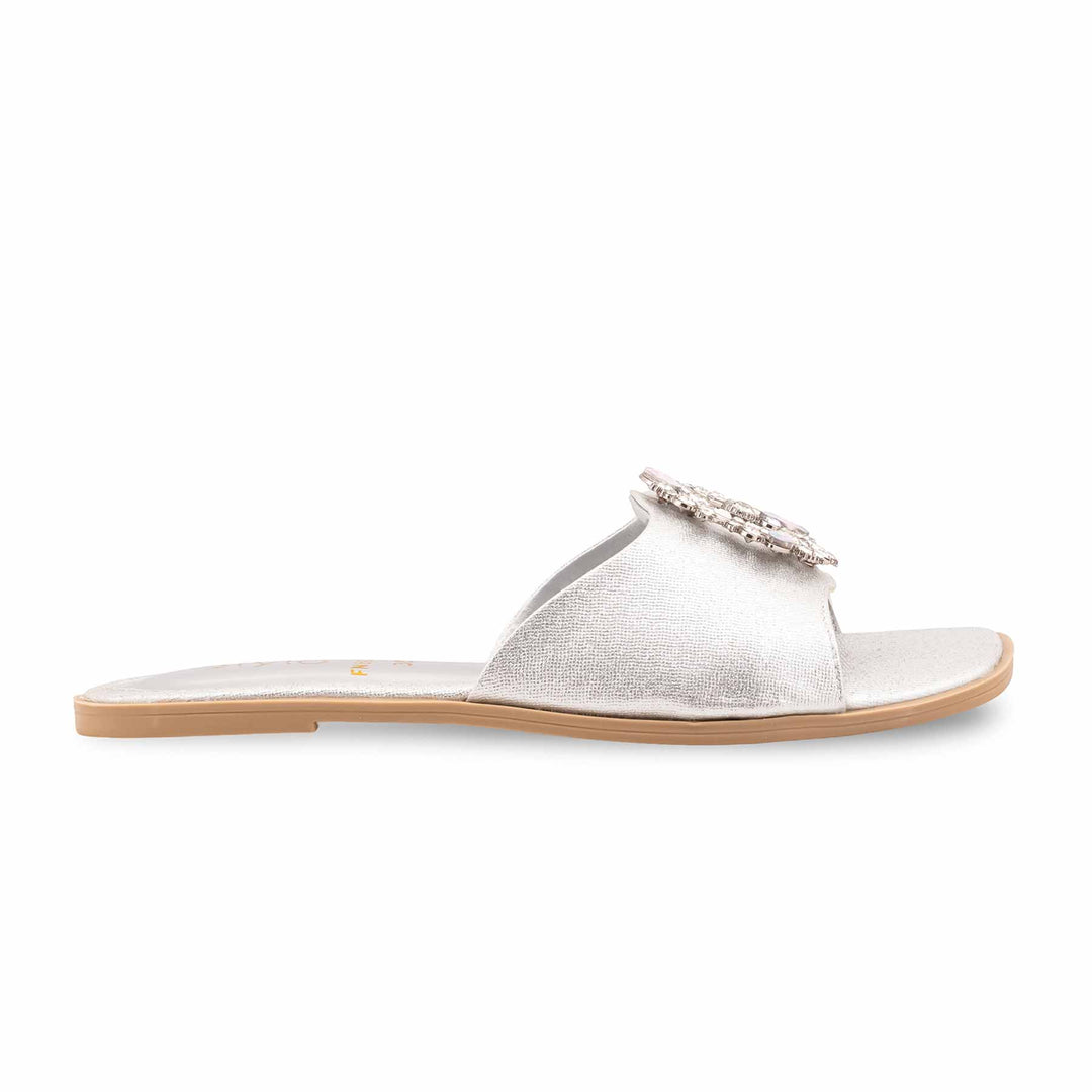 Silver Fancy Slipper For Ladies FN8036