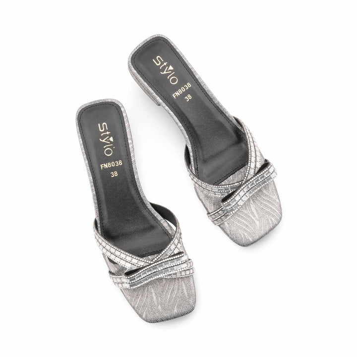 Silver Fancy Slipper For Women FN8038