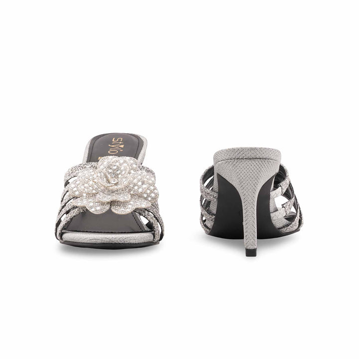 Silver Fancy Slipper For Ladies FN8044