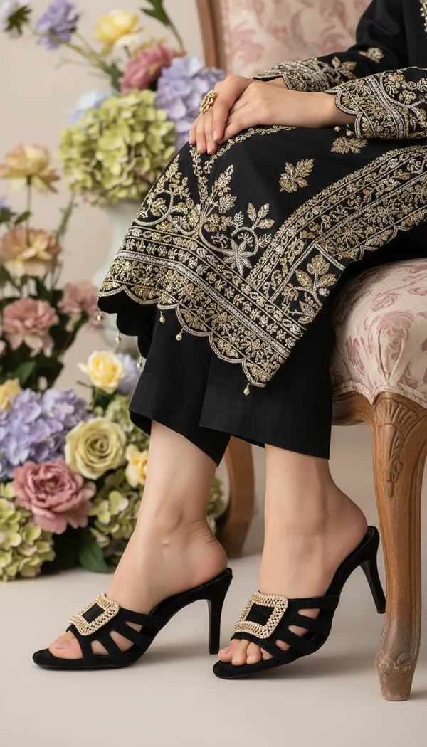 Black Fancy Slipper For Ladies FN8052