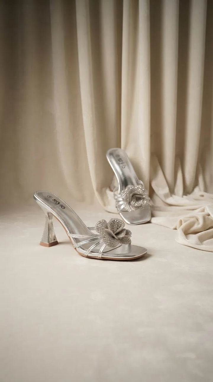 Silver Fancy Slipper For Women FN8061