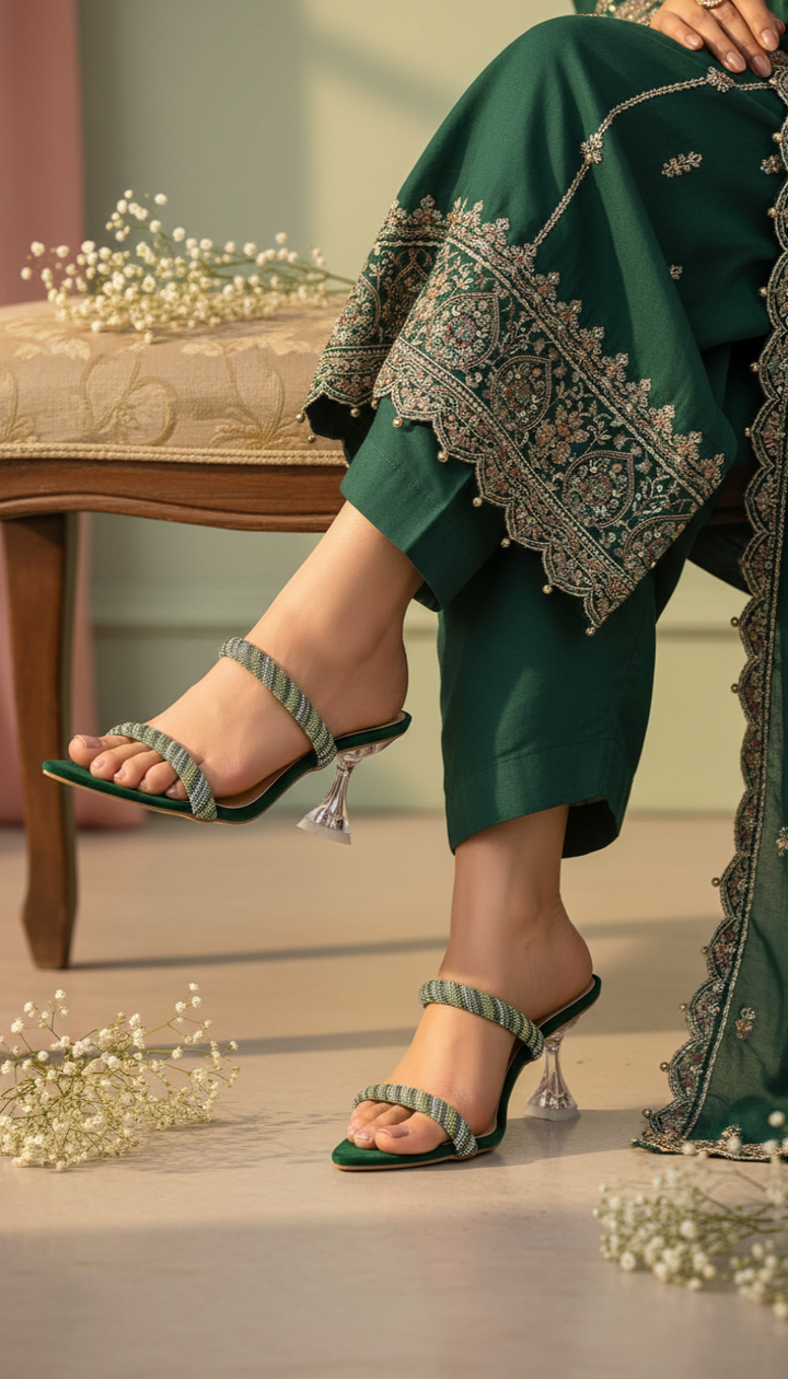 Green Fancy Slipper For Ladies FN8066