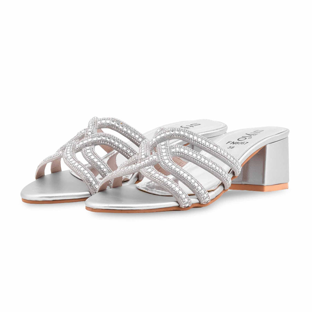 Silver Fancy Slipper For Ladies FN8067