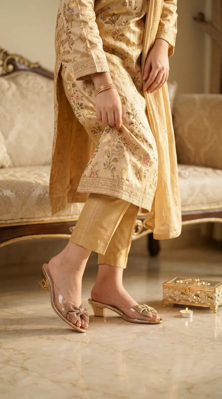 Golden Fancy Slipper For Ladies FN8075