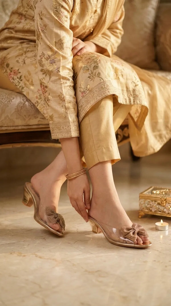 Golden Fancy Slipper For Ladies FN8075