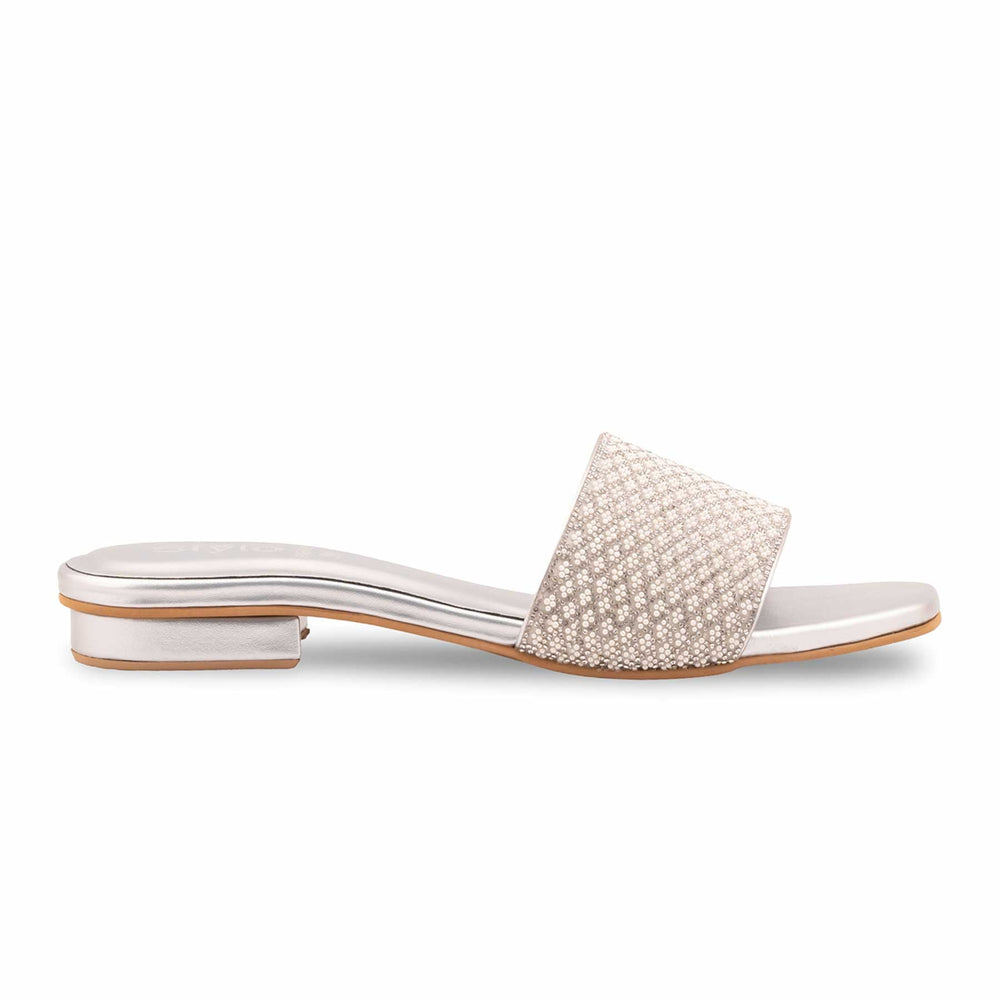 Silver Fancy Slipper For Women FN8092