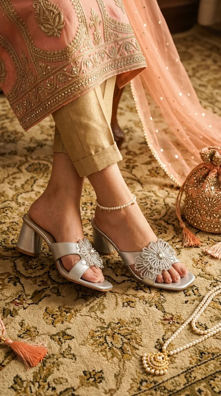 Silver Fancy Slipper For Women FN8109