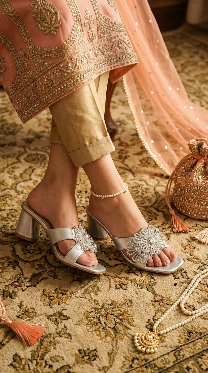 Silver Fancy Slipper For Women FN8109